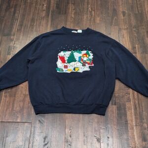 Vintage Nutcracker Polar Bear Blue Christmas‎ Crewneck Sweatshirt XL Embroidered